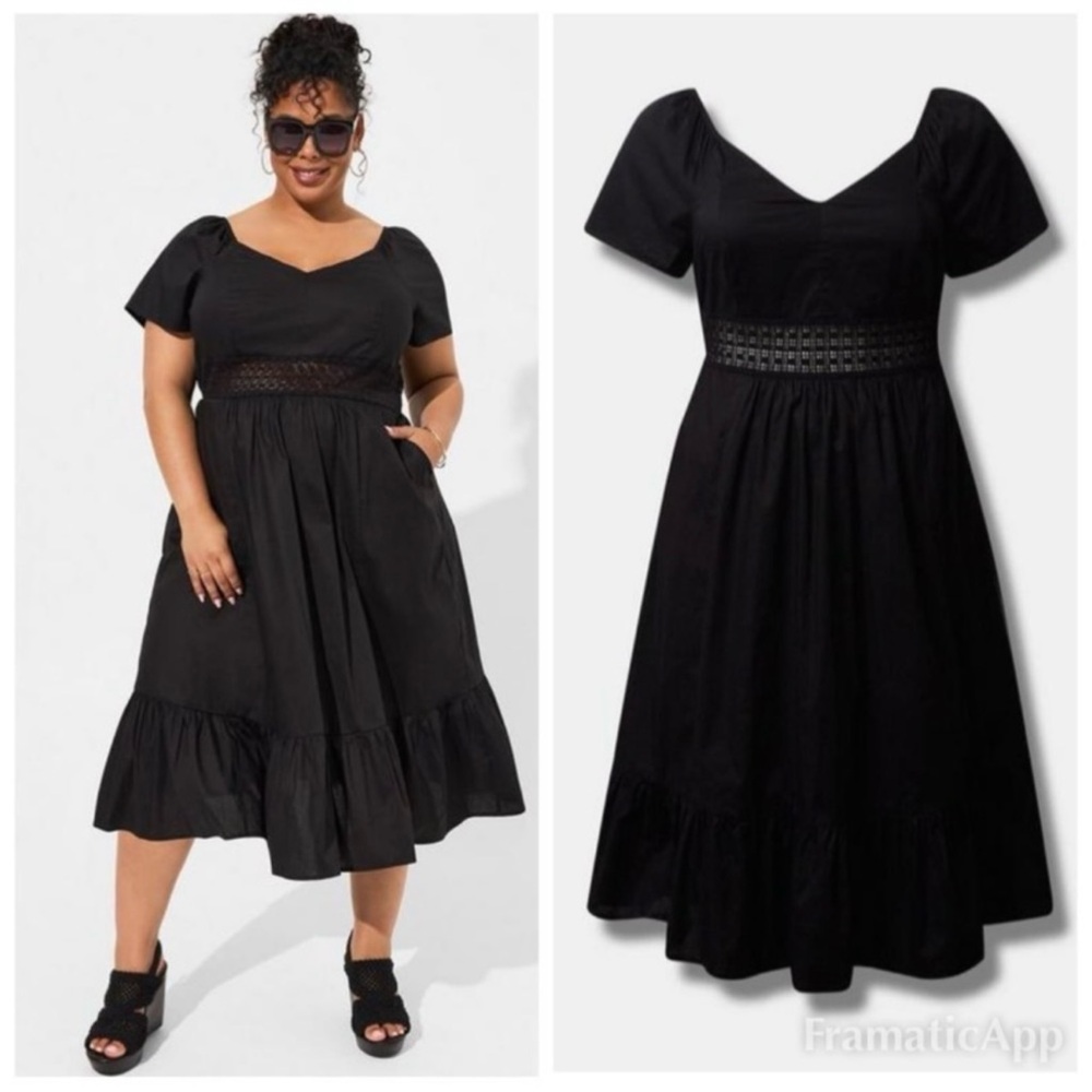 Torrid Midi Poplin Sheer Waist Dress NWT Size 1X
